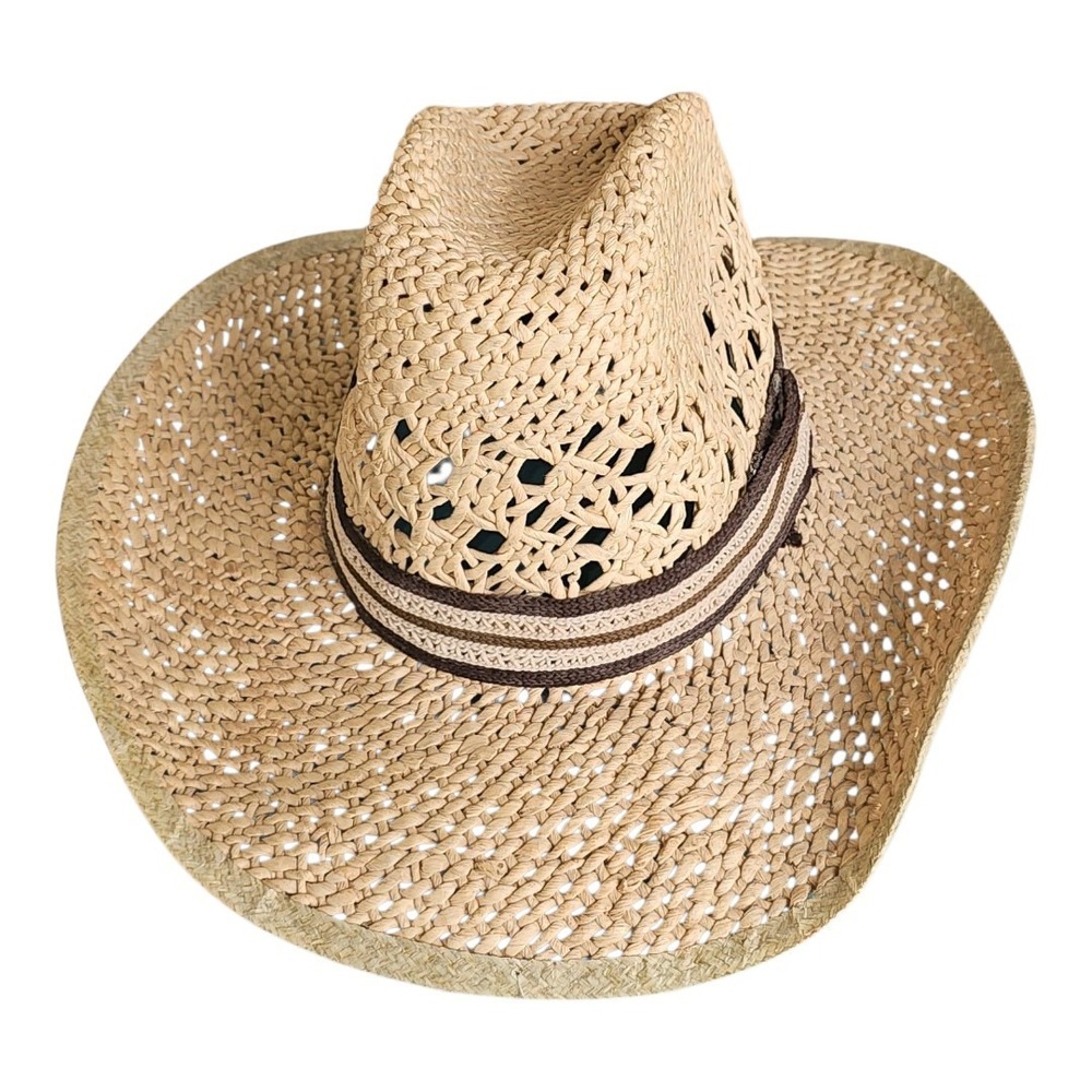 Eddy Bros Ventilated Straw Western‎ Cowboy Hat Decorative Band Unisex Size 7